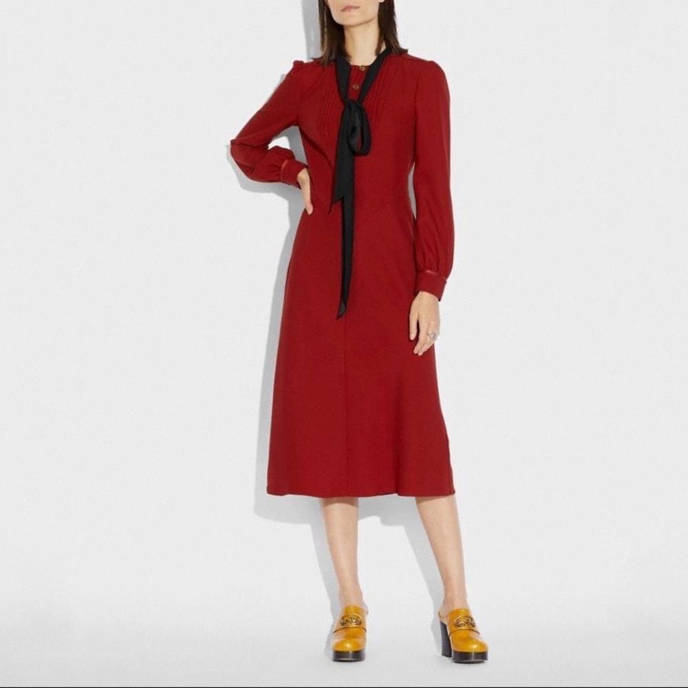 NWOT Coach Bow Neck Dress in Red Size 2 Victorian